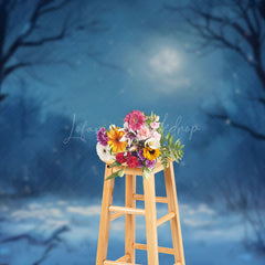 Lofaris Silent Winter Night Moon Snow Forest Photo Backdrop