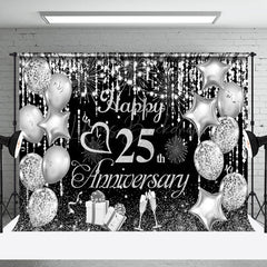 Lofaris Silver Balloon Sparks Black 25Th Anniversary Backdrop