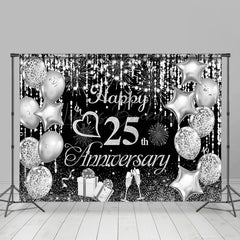 Lofaris Silver Balloon Sparks Black 25Th Anniversary Backdrop