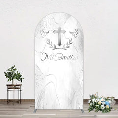 Lofaris Silver Cross Marbled Mi Bautizo Baptism Arch Backdrop