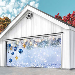 Lofaris Silver Glitter Blue Bauble Xmas Garage Door Banner