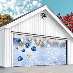 Lofaris Silver Glitter Blue Bauble Xmas Garage Door Banner