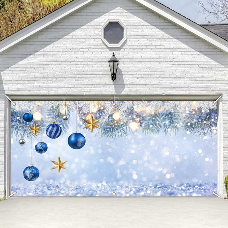 Lofaris Silver Glitter Blue Bauble Xmas Garage Door Banner