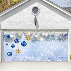 Lofaris Silver Glitter Blue Bauble Xmas Garage Door Banner