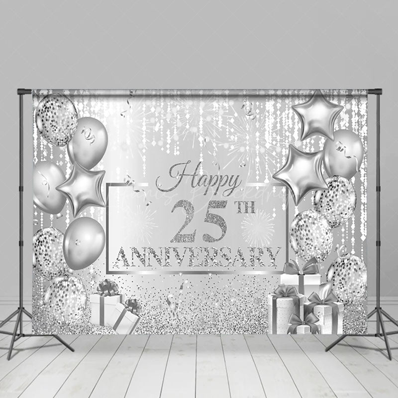 Lofaris Silver Glitter Gift Balloon 25Th Anniversary Backdrop