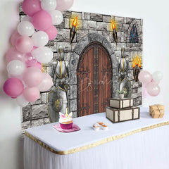 Lofaris Silver Masonry City Wall Knight Birthday Backdrop