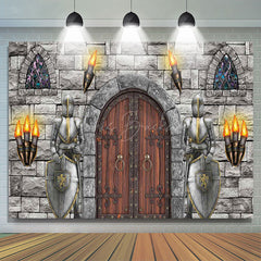 Lofaris Silver Masonry City Wall Knight Birthday Backdrop