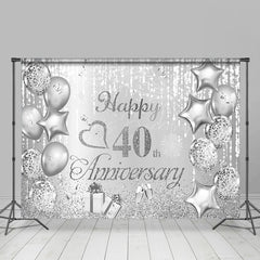 Lofaris Silver Ribbons Balloons 40Th Anniversary Backdrop