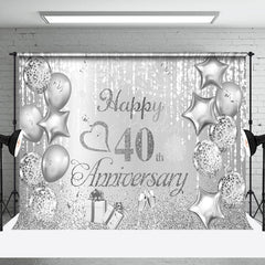 Lofaris Silver Ribbons Balloons 40Th Anniversary Backdrop