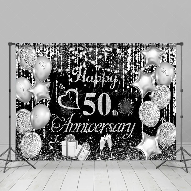 Lofaris Silver Shining Ribbons Gift 50Th Anniversary Backdrop