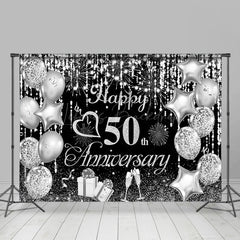 Lofaris Silver Shining Ribbons Gift 50Th Anniversary Backdrop