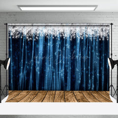 Lofaris Silver Sparkle Blue Curtain Wood New Year Backdrop