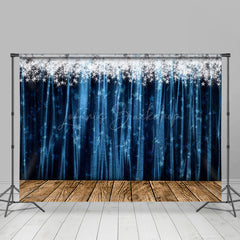 Lofaris Silver Sparkle Blue Curtain Wood New Year Backdrop