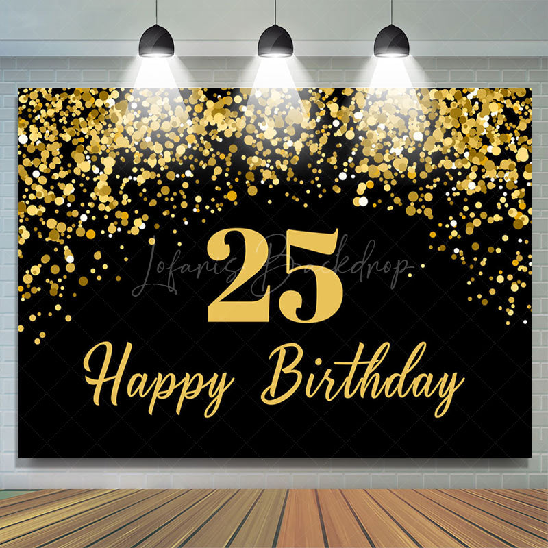 Lofaris Simple Black Gold Dots Happy 25th Birthday Backdrop