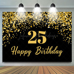 Lofaris Simple Black Gold Dots Happy 25th Birthday Backdrop