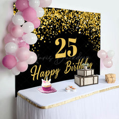 Lofaris Simple Black Gold Dots Happy 25th Birthday Backdrop