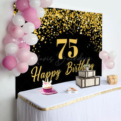 Lofaris Simple Black Gold Dots Happy 75th Birthday Backdrop