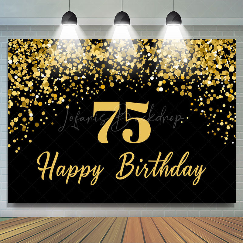 Lofaris Simple Black Gold Dots Happy 75th Birthday Backdrop