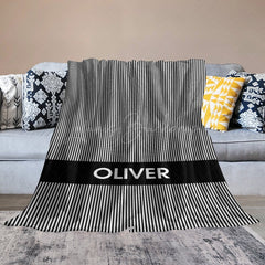 Lofaris Simple Black White Stripe Personalized Name Blanket