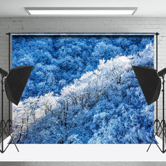 Lofaris Simple Blue White Snow Forest Winter Photo Backdrop