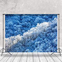 Lofaris Simple Blue White Snow Forest Winter Photo Backdrop