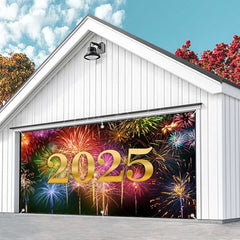 Lofaris Simple Colorful Sparks Night 2025 Garage Door Banner