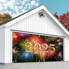 Lofaris Simple Colorful Sparks Night 2025 Garage Door Banner