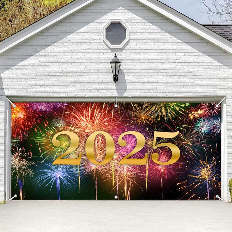 Lofaris Simple Colorful Sparks Night 2025 Garage Door Banner