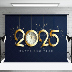 Lofaris Simple Gold Sparks 2025 Clock Happy New Year Backdrop