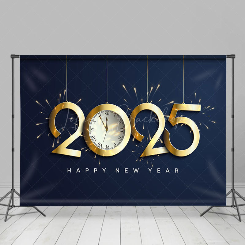 Lofaris Simple Gold Sparks 2025 Clock Happy New Year Backdrop