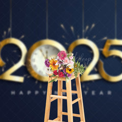 Lofaris Simple Gold Sparks 2025 Clock Happy New Year Backdrop