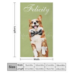 Lofaris Simple Green Corgi Custom Pet Name Photo Blanket