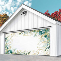 Lofaris Simple Green Leaves Gold Lines Garage Door Banner