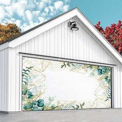 Lofaris Simple Green Leaves Gold Lines Garage Door Banner