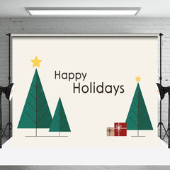 Lofaris Simple Green Pine Trees Gift Happy Holidays Backdrop