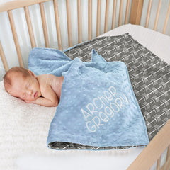 Lofaris Simple Grey White Feather Pattern Minky Baby Blanket