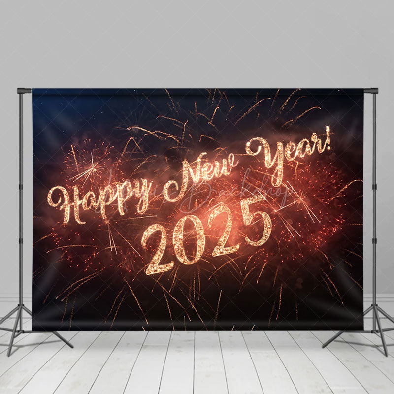 Lofaris Simple Orange Sparks Happy New Year 2025 Backdrop