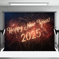 Lofaris Simple Orange Sparks Happy New Year 2025 Backdrop