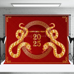 Lofaris Simple Red Gold Zodiac Snake 2025 New Year Backdrop