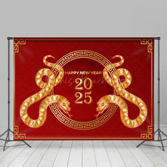 Lofaris Simple Red Gold Zodiac Snake 2025 New Year Backdrop