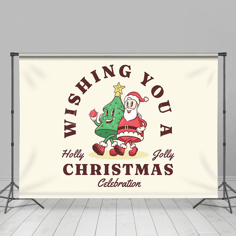 Lofaris Simple Tree Santa Holly Jolly Christmas Backdrop