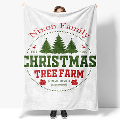 Lofaris Simple White Christmas Tree Farm Custom Text Blanket