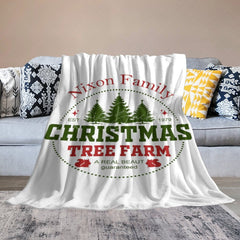 Lofaris Simple White Christmas Tree Farm Custom Text Blanket