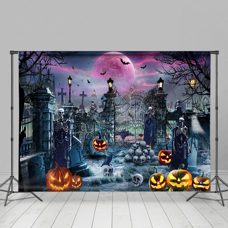 Lofaris Skull Ghost Manor Purple Vibe Halloween Backdrop