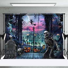 Lofaris Skull Grave Purple Vibe Moon Halloween Backdrop