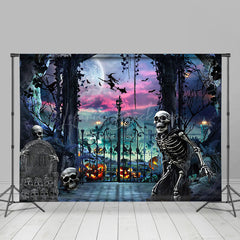 Lofaris Skull Grave Purple Vibe Moon Halloween Backdrop