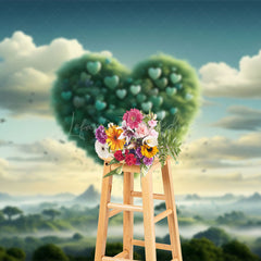 Lofaris Sky Cloud Greenery Heart Hot Air Balloon Backdrop