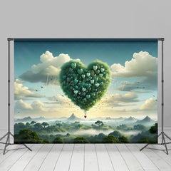 Lofaris Sky Cloud Greenery Heart Hot Air Balloon Backdrop