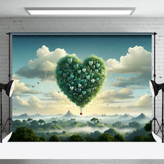 Lofaris Sky Cloud Greenery Heart Hot Air Balloon Backdrop