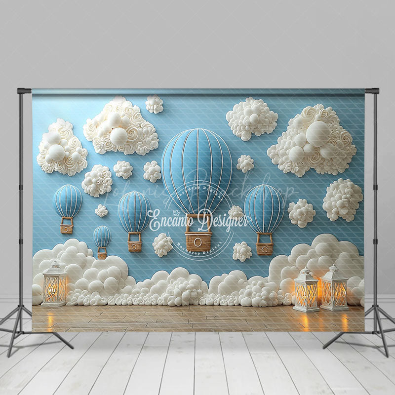 Lofaris Sky White Cloud Hot Air Balloon Cake Smash Backdrop